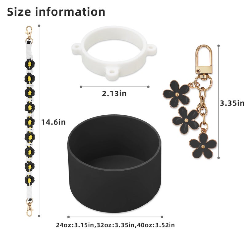 SITKOL Accessories Set for Owala FreeSip Sway 30/40oz, Tumbler 40oz & Kids 16oz Water Bottle - Includes Silicone Boot, Handle Carrying Strap and Cute Flower Charms (Black) - Image 5